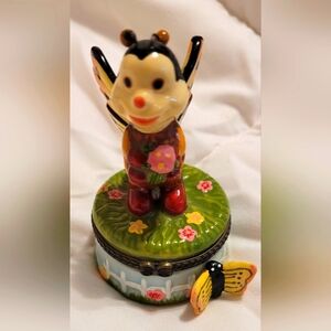 Vintage Cute Colorful Buzzy Bee Hinged Trinket Box